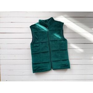 green quilted vest 70s vintage emerald velvet puffy vest